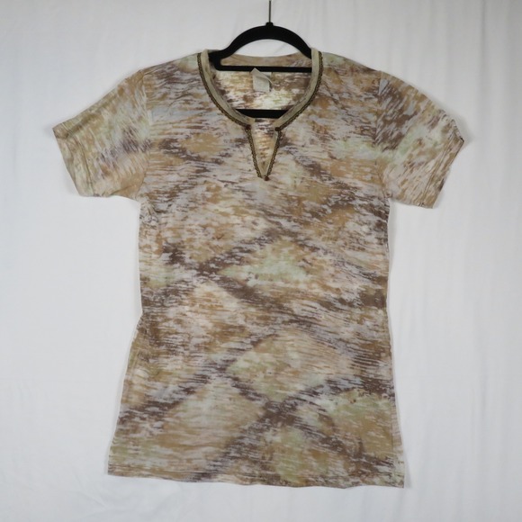 The White Company Tops - Great‎ White T Company Tunic Top Women's Short Sleeve Brown Beige Patterned